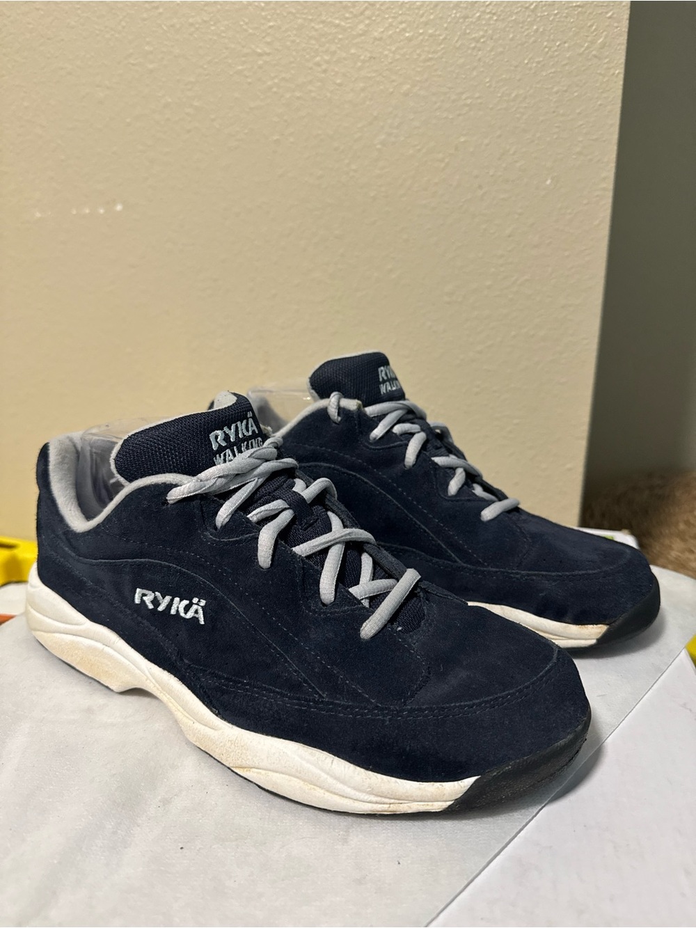 Ryka Navy Suede Sneakers with Light Gray Laces